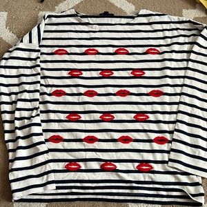 J.Crew Embroidered Lips Breton Stripe long sleeve shirt size small
